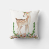 Bohoの森林シカのベビーの子供部屋の花柄の枕 クッション (正面)