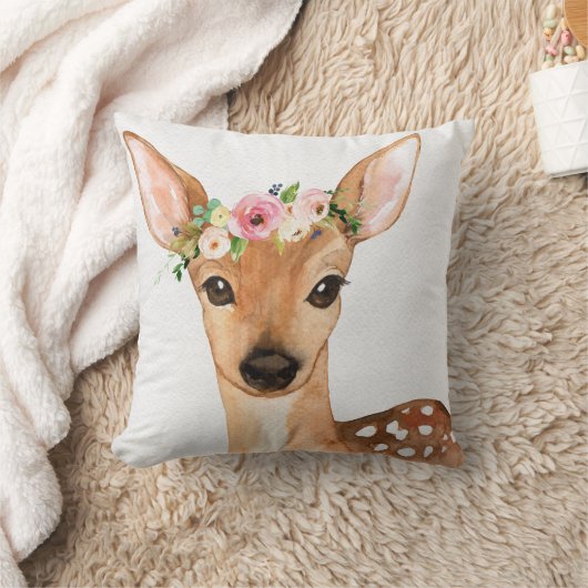 Bohoの森林シカの女の赤ちゃんの子供部屋の花柄の枕 クッション (ブランケット)