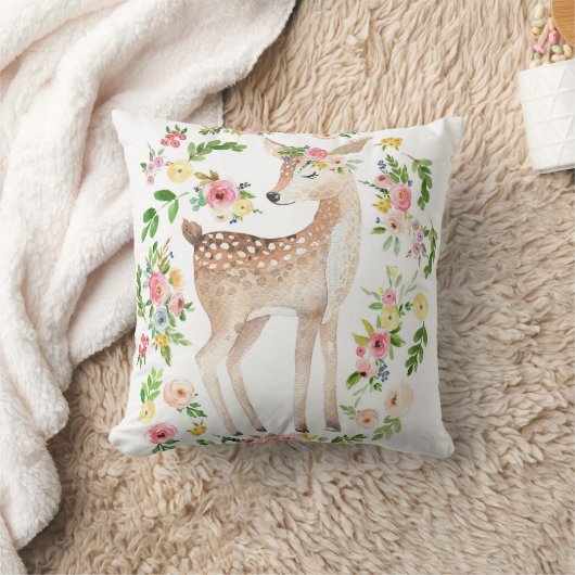 Bohoの森林子供部屋のシカの水彩画のベビーの枕 クッション (ブランケット)