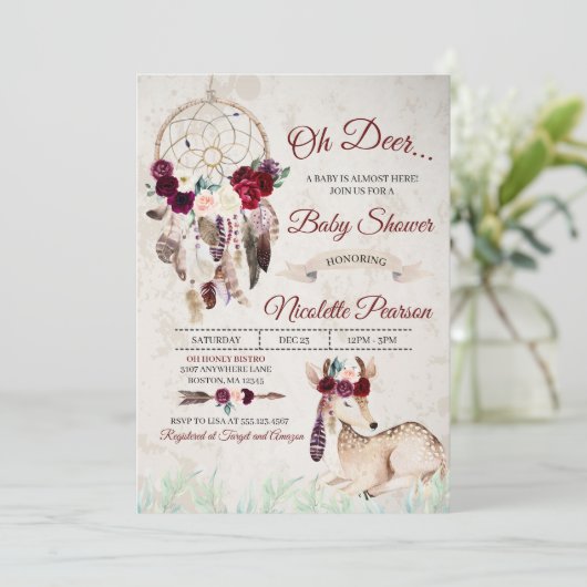 Bohoの森林Dreamcatcherのベビーシャワーの招待状 招待状 (スタンド正面)