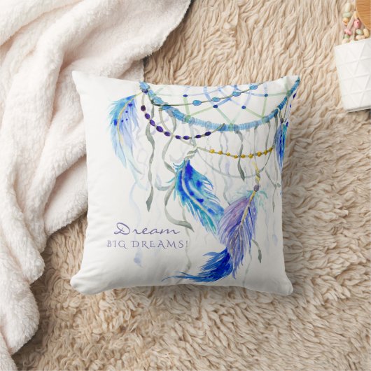 BOHOの水彩画の夢のキャッチャーの大きい夢の羽 クッション (ブランケット)