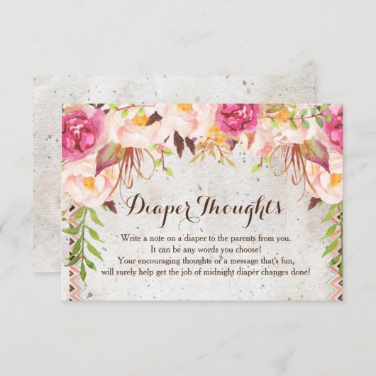 bohoの水彩画の花のシャワーのおむつの思考 エンクロージャーカード (正面/裏面)