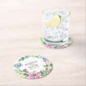 Bohoの水彩画の花柄及び蝶結婚する| ラウンドペーパーコースター (インサイチュ)