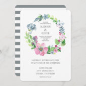 Bohoの水彩画の花柄及び蝶結婚する| 招待状 (正面/裏面)