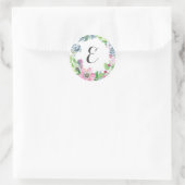 Bohoの水彩画の花柄及び蝶|モノグラム ラウンドシール (バッグ)