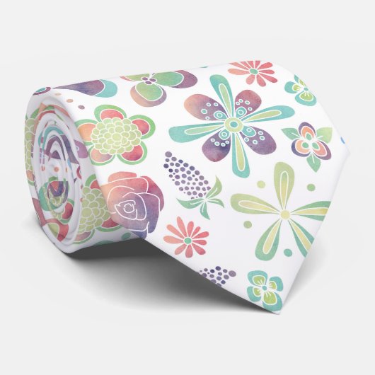 Bohoの水彩画の花柄 ネクタイ (ロール)