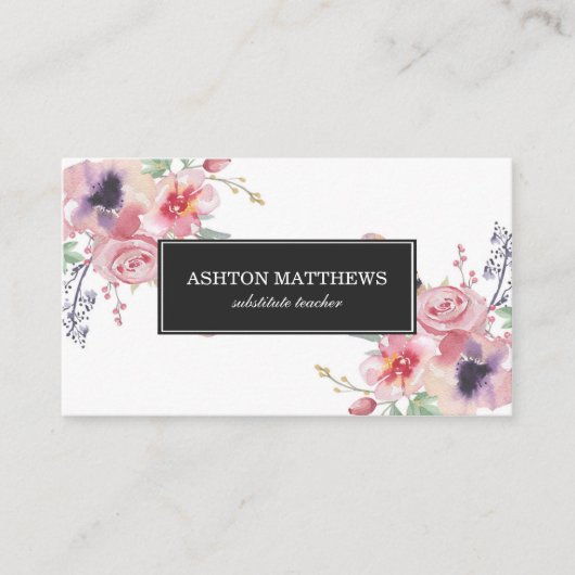 Bohoの水彩画の花花束 名刺 (正面)