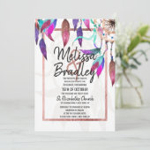 Bohoの水彩画のDreamcatcherのばら色の金ゴールドの結婚 招待状 (スタンド正面)