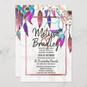 Bohoの水彩画のDreamcatcherのばら色の金ゴールドの結婚 招待状 (正面/裏面)