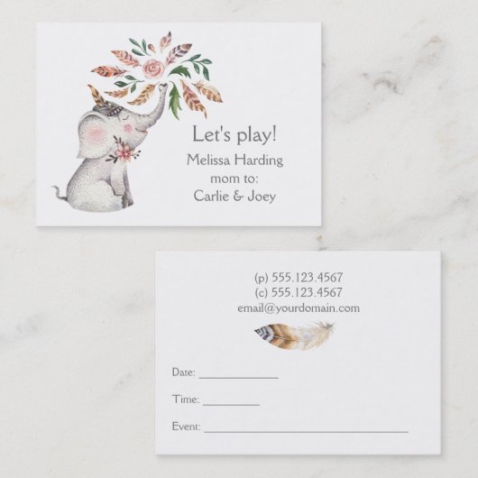 Bohoの水彩画象によってはお母さん呼出しが開花します コーリングカード (正面/裏面)