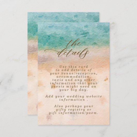 bohoの砂浜場面結婚式の情報カード エンクロージャーカード (正面/裏面)