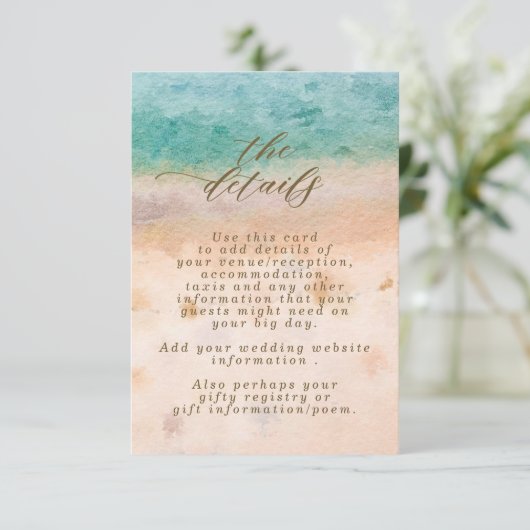 bohoの砂浜場面結婚式の情報カード エンクロージャーカード (スタンド正面)