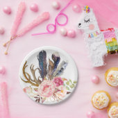 Bohoの種族のシックな羽およびバラの紙皿 ペーパープレート (パーティー)