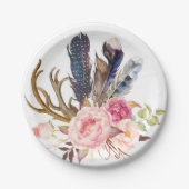 Bohoの種族のシックな羽およびバラの紙皿 ペーパープレート (正面)