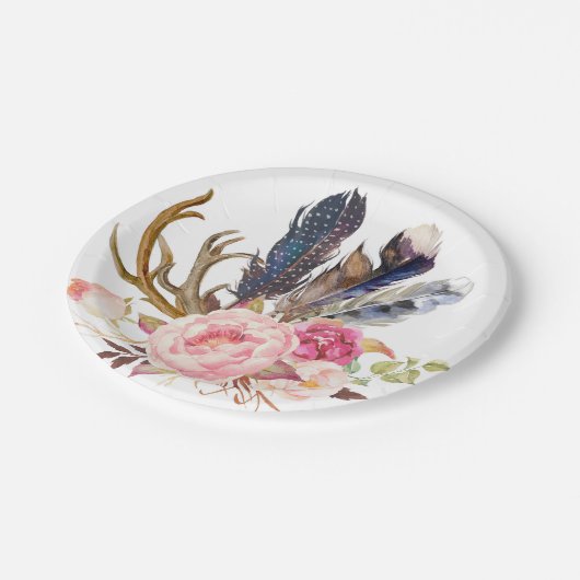 Bohoの種族のシックな羽およびバラの紙皿 ペーパープレート (アングル)