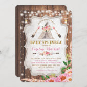 Bohoの種族のベビーは招待のピンクの花のTipiを振りかけます 招待状 (正面/裏面)