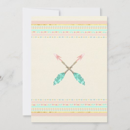 Bohoの種族のモモのミントの矢の花柄の水彩画 招待状 (裏面)