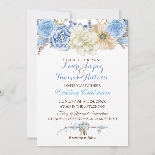 Bohoの種族の夢のキャッチャーの水彩画の青いベージュ色 招待状 (裏面)