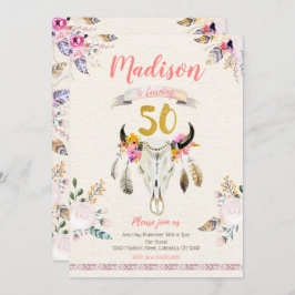 Bohoの種族の花のスカルの第50誕生日の招待状 招待状