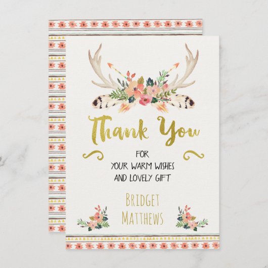 Bohoの種族の花のベビーシャワーのサンキューカード サンキューカード (正面/裏面)