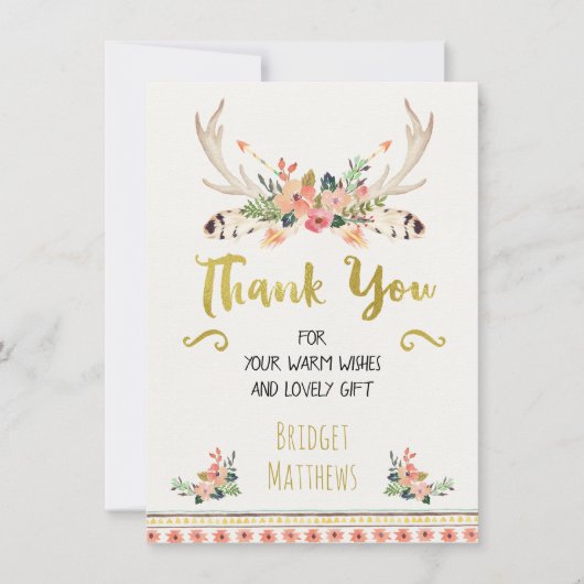 Bohoの種族の花のベビーシャワーのサンキューカード サンキューカード (正面)