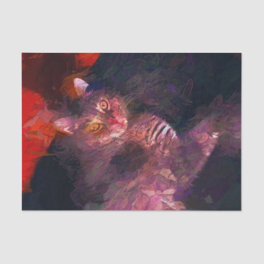 Bohoの紫色のオレンジファンキーでカラフルなヒッピーの虎猫猫 薄葉紙 (正面)