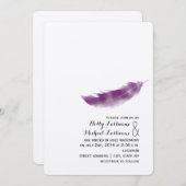 Bohoの紫色の羽の結婚式招待状 招待状 (正面/裏面)
