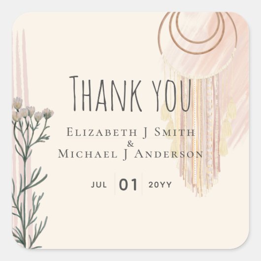 BOHOの結婚ほこりっぽいブルーピーチドリーム捕手 スクエアシール (正面)