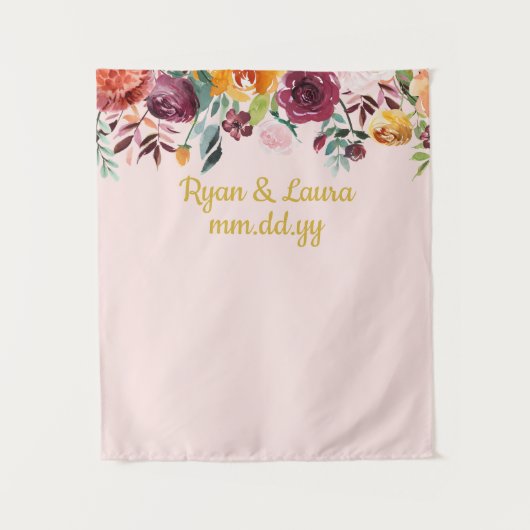 Bohoの結婚フォトブース背景赤面金ゴールドプロップ タペストリー (正面)