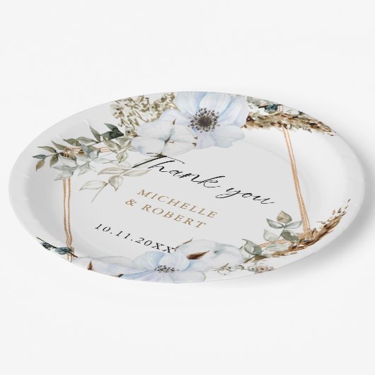 Bohoの結婚フレームフローラ秋の結婚式エレガント ペーパープレート (アングル)