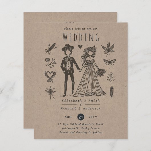 Bohoの結婚マンガ新郎新郎手描き (正面/裏面)