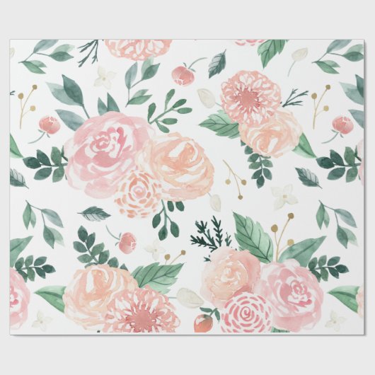Bohoの結婚式の春の水彩画の花柄 ラッピングペーパー (フラット)