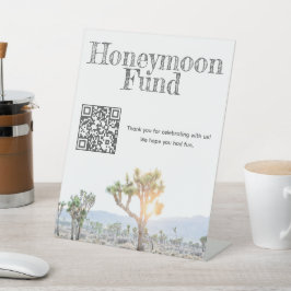 Bohoの結婚Joshua Tree Honeymoon Fund QRコード 台座サイン