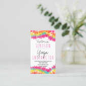 Bohoの絞り染めのピンクのティール（緑がかった色）の水彩画のヨガのインストラクター 名刺 (スタンド正面)