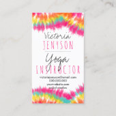 Bohoの絞り染めのピンクのティール（緑がかった色）の水彩画のヨガのインストラクター 名刺 (正面)