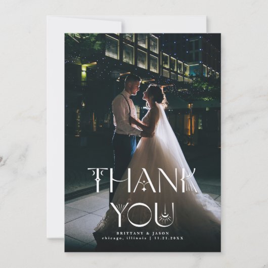 Bohoの縦型結婚写真ありがとう サンキューカード (正面)