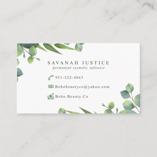 Bohoの美しいCoの名刺 名刺 (裏面)