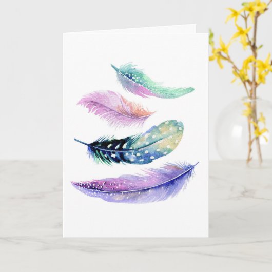 Bohoの羽だけで水の色 カード (黄色い花)