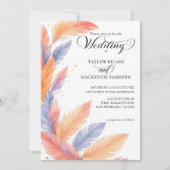 Bohoの羽とスエレガントクリプトの結婚写真 招待状 (正面)