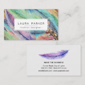 Bohoの羽の水彩画のボヘミアのヴィンテージの上品 名刺 (正面/裏面)