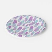 Bohoの羽の水彩画の紫色および青 ペーパープレート (アングル)