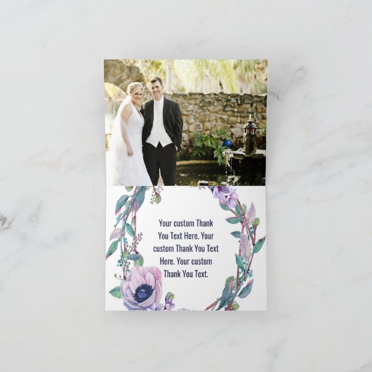 Bohoの羽及び花のリースの結婚式は感謝していしています サンキューカード (内部)