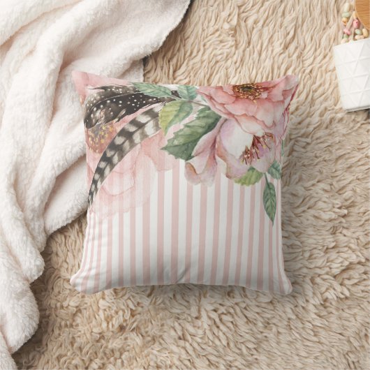 Bohoの花および羽 クッション (ブランケット)