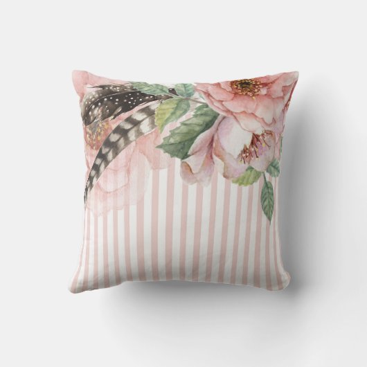 Bohoの花および羽 クッション (裏面)