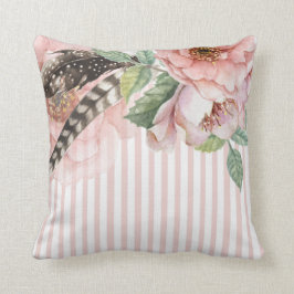 Bohoの花および羽 クッション