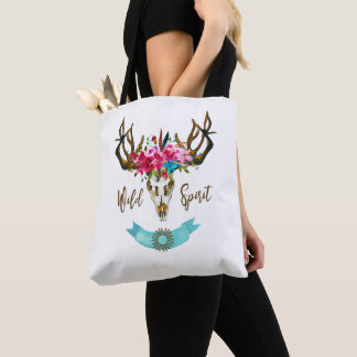 Bohoの花のスカルのボヘミアの花のヒッピーのギフトBull トートバッグ