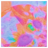 Bohoの花のヒマワリのピンクのオレンジ紫色の緑 ファブリック (クローズアップ)