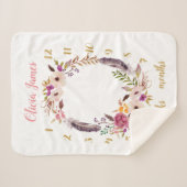 Bohoの花のベビーのマイル標石の月例Sherpa毛布 シェルパブランケット (正面(横))