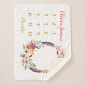 Bohoの花のベビーのマイル標石の月例Sherpa毛布 シェルパブランケット (正面)