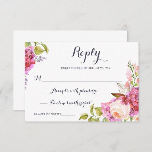 Bohoの花のモダンはカードRSVP答えます 出欠カード (正面/裏面)